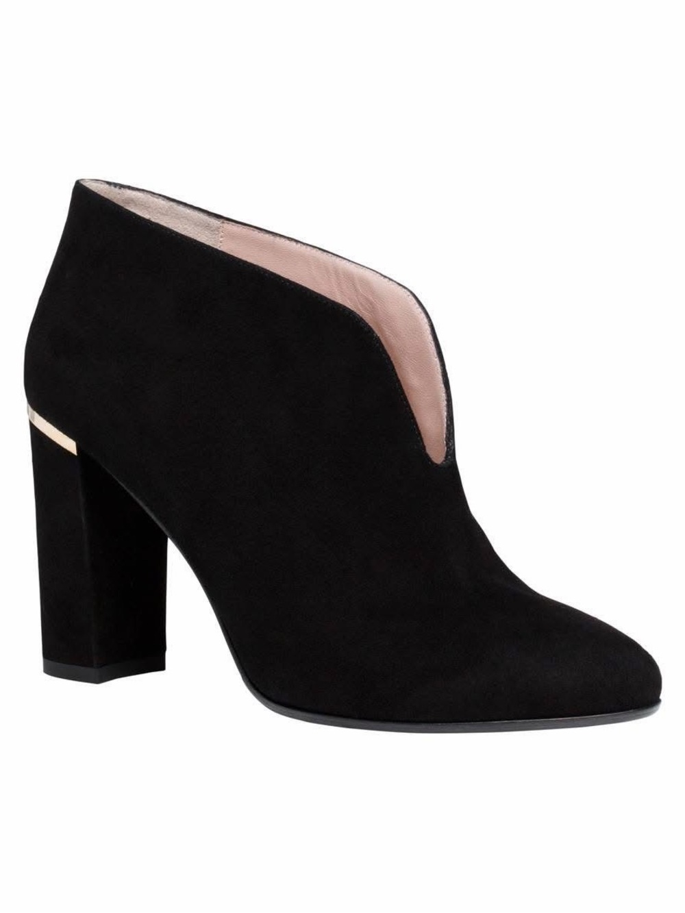 Kate Spade Darota Black Suede Bootie Gold Block Heel